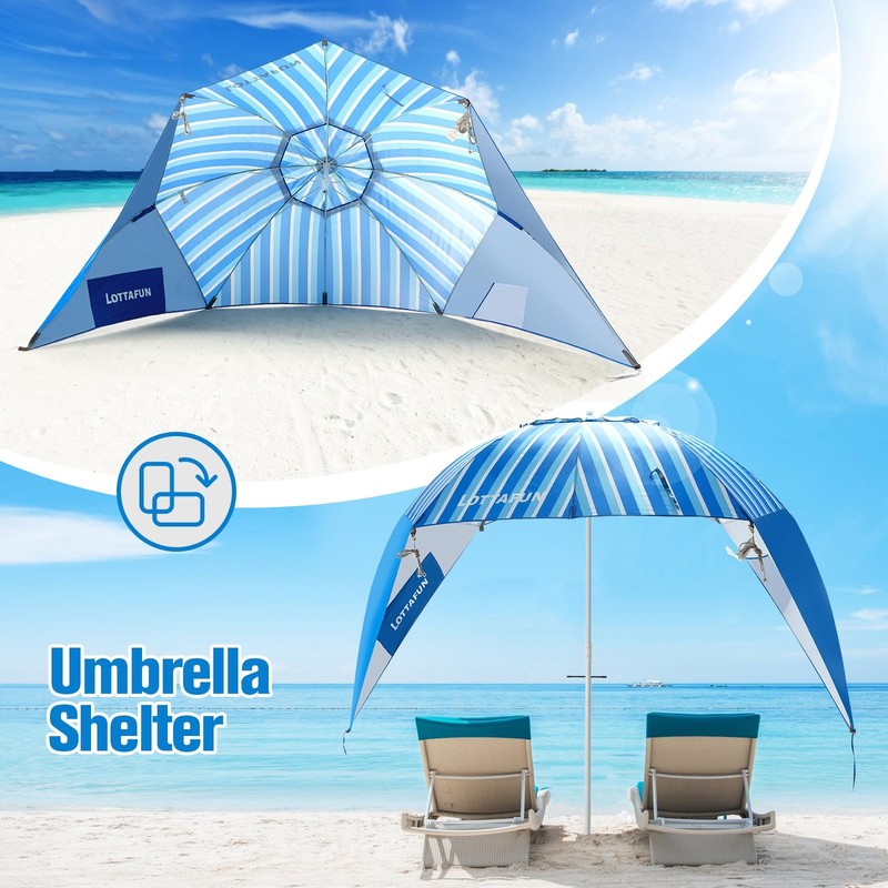10ft Lottafun Blue Stripe Beach Umbrella: Your Personal Sun/Rain Force Field! gallery