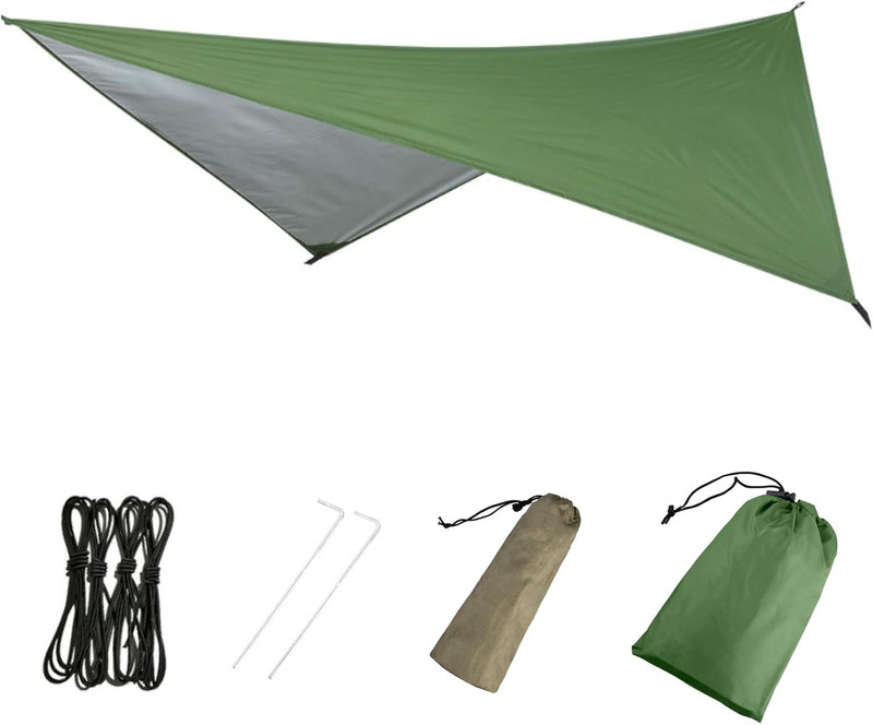 Waterproof Camping Tarp with Guy Lines & Stakes for Outdoor Activities