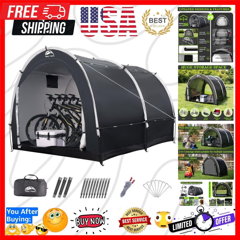 Bike Storage Tent Shed, Outdoor Waterproof Bicycle Covers Shelter with Window…