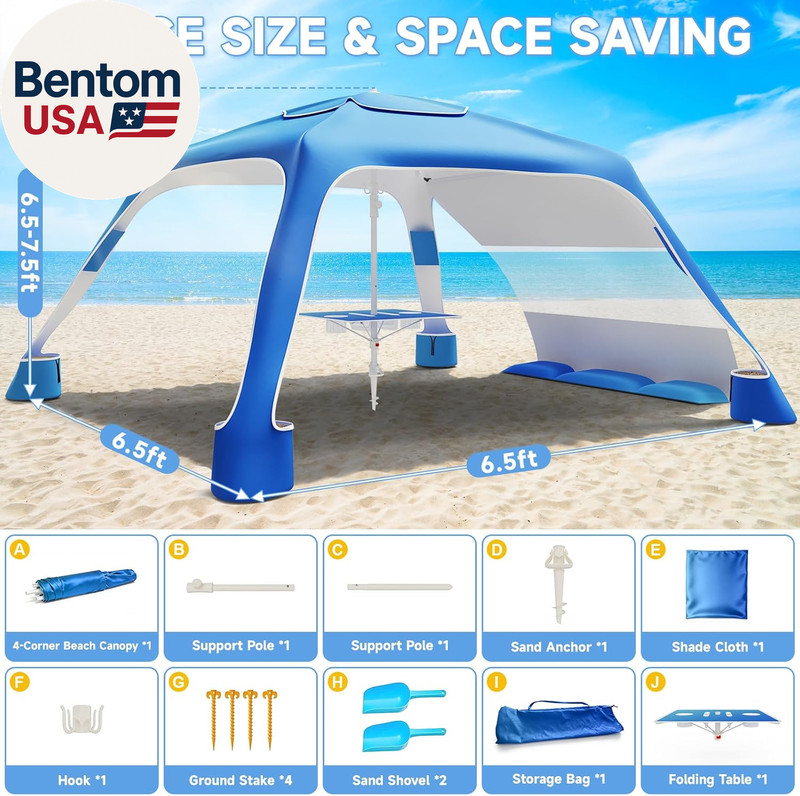 Beach Cabana with 4-Corner, UPF50+ Beach Canopy, Adjustable Height Beach Tent Su gallery