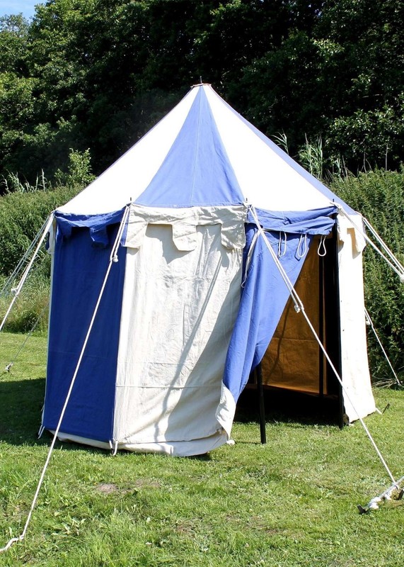 Medieval Pavilion Tent 3m Round White & Blue Waterproof Camping Reenactment Tent