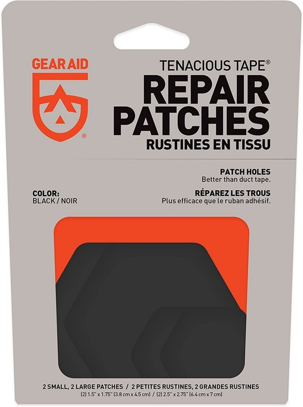 GEAR AID Tenacious Tape Repair Patches, 2 Small & 2 Large – Black