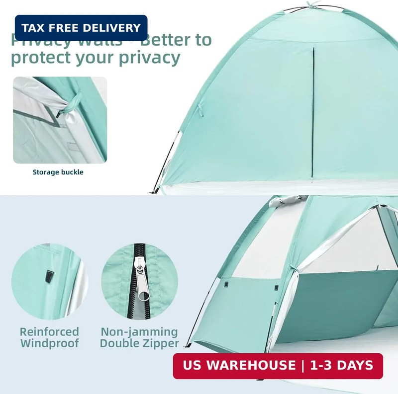 Beach Tent for 3-4 Person, Large Easy Setup Beach Shade Canopy with UPF 50＋ UV P gallery