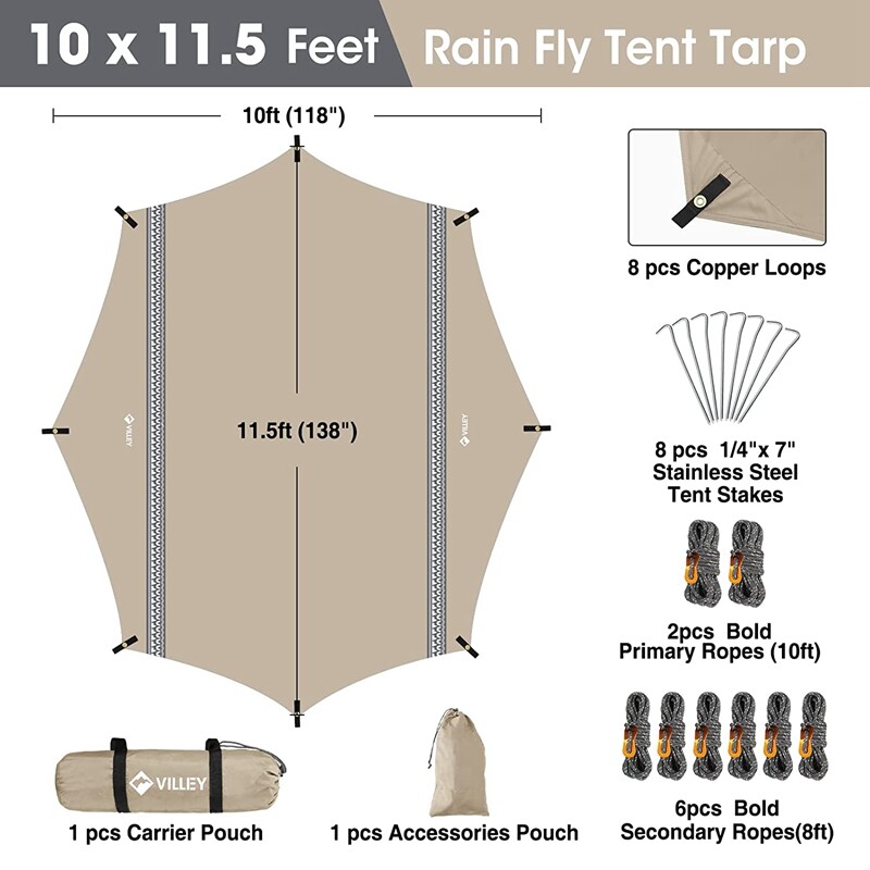 VILLEY Rain Fly Octagonal Tarp Camping Tarp Sun Shelter Waterproof Hammock Tent gallery
