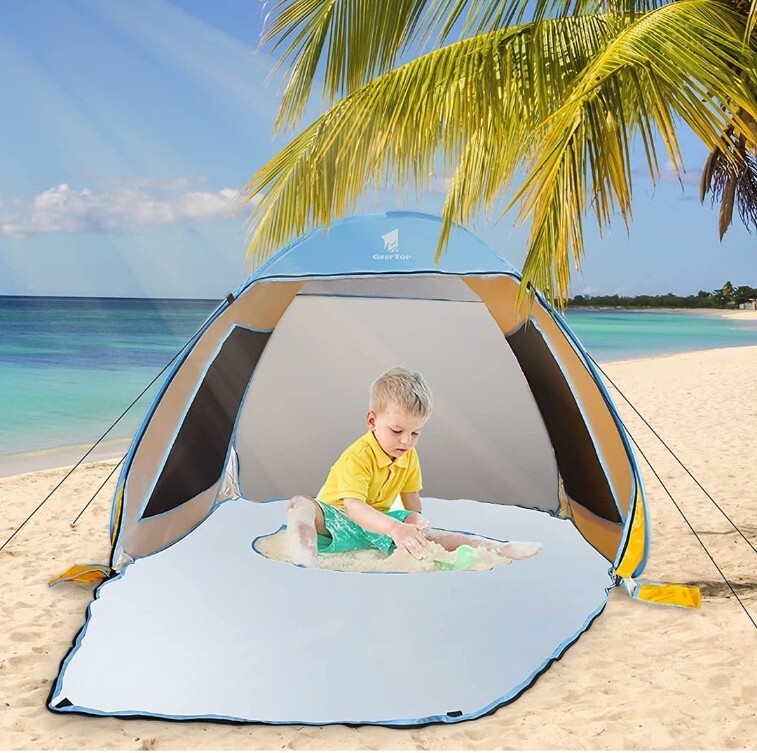 Pop up tent For Beach Children Blue and Yellow gallery