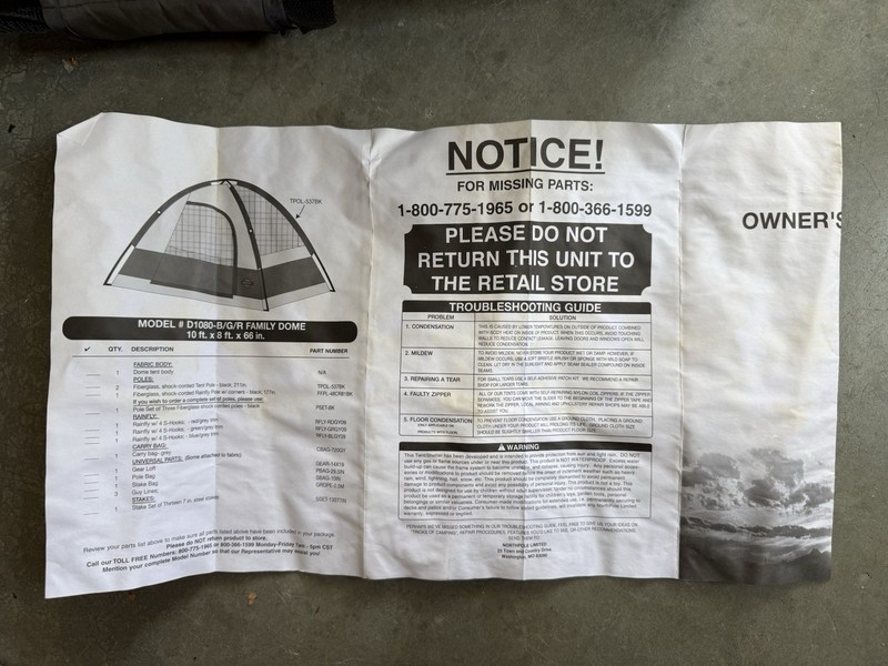 Northpole Limited 10ft. x 8ft. Family Dome Tent (Model # D1080-B/G/R)
