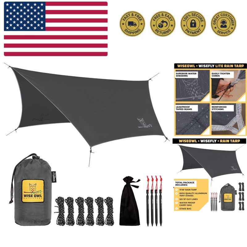Hammock Rain Fly – Waterproof Camping Tarp Cover with Tent Stakes & Carry Bag…