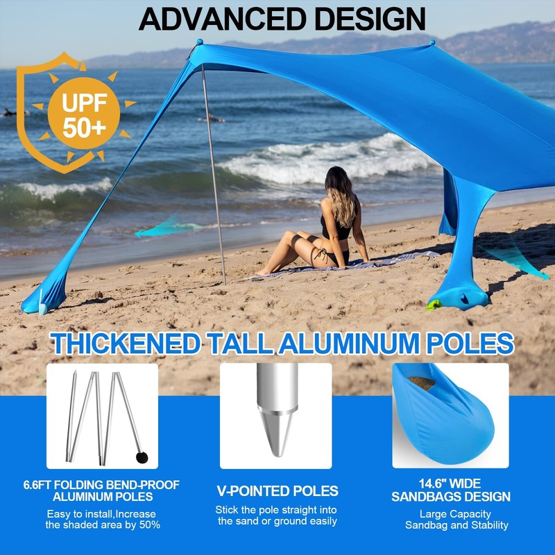 Beach Tent Pop Up Shade 10x10ft Beach Canopy Sun Shelter UPF50+ with 4 Foldab... gallery