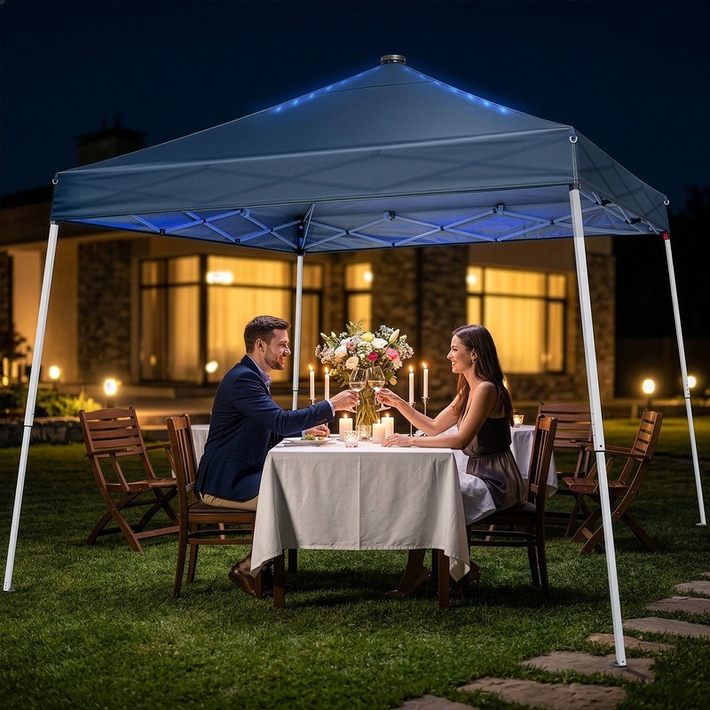 8x8 FT Slant Leg Foldable Canopy Shelter Tent with 4 Solar LED String Lights gallery