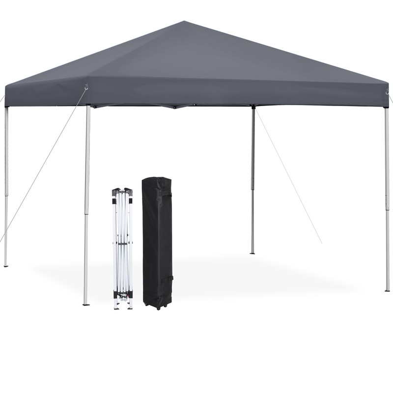 Pop Up Canopy Tent 10×10 Adjustable Straight Leg Heights w/Wheeled Bag Rope Grey