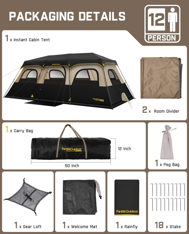 Fanttikoutdoor Instant Cabin Tent 6/8/10/12 Person Camping Tent Setup in 60 Seco gallery
