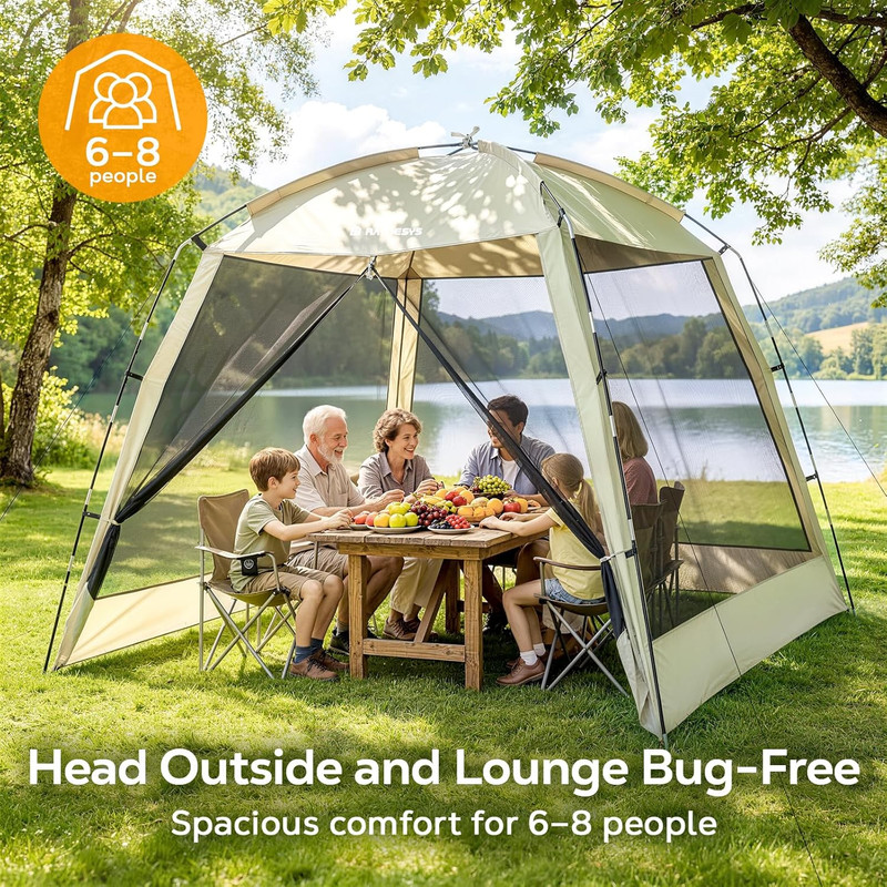 8 × 8Ft Camping Screen Tent for 6-8 People, Easy Setup House Tent with 8 Ground gallery