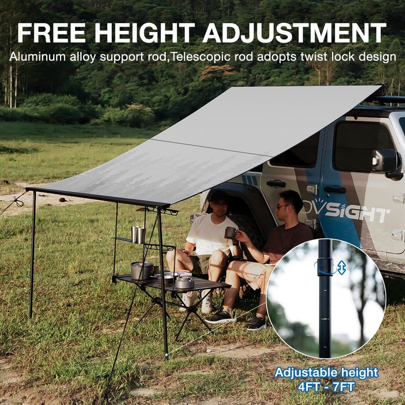 NOVSIGHT 6.6x6.6ft Carside Awning for Jeep Truck Roof Top Tent Sun Shade Camping gallery