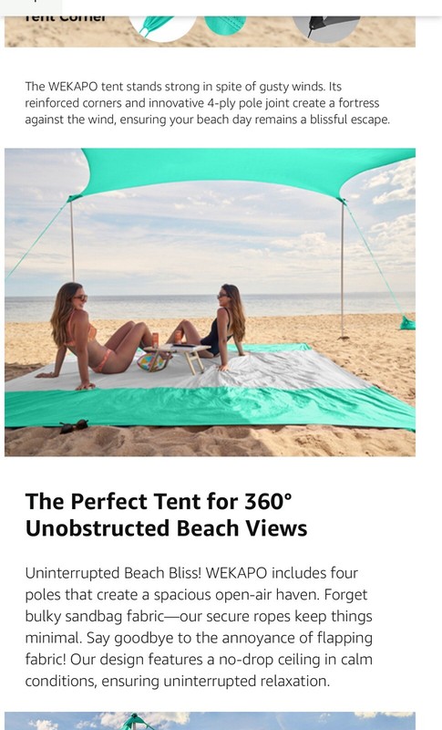 WEKAPO 8x8 Ft Beach Tent Sun Shelter with 4 Lengthened Poles gallery