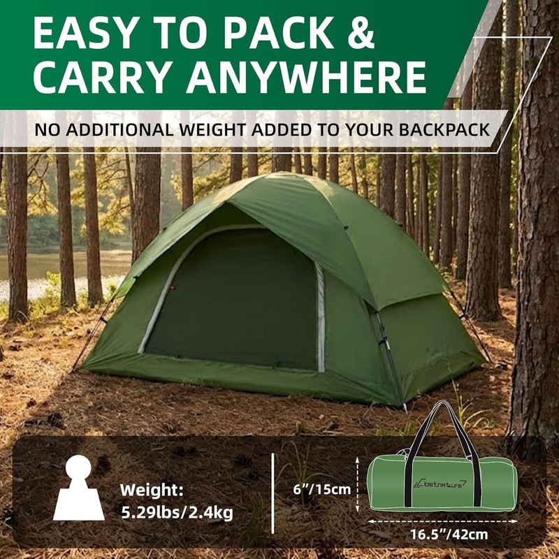 Sturdy 2 Person Tent with Waterproof PU 2000mm Fabric - Perfect for Backpacking gallery