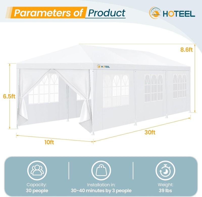 10x30ft Waterproof Party Tent with Removable Sidewalls gallery