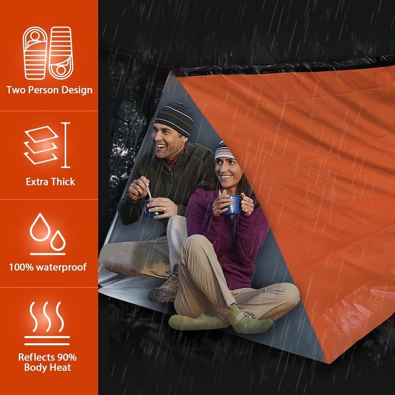 Compact 2-Person Mylar Emergency Shelter - Waterproof Survival Tent - Orange gallery