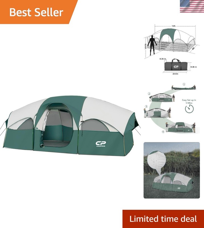 Ultimate Family Tent for 8 – Weatherproof, 5 Mesh Windows & Easy Setup Included