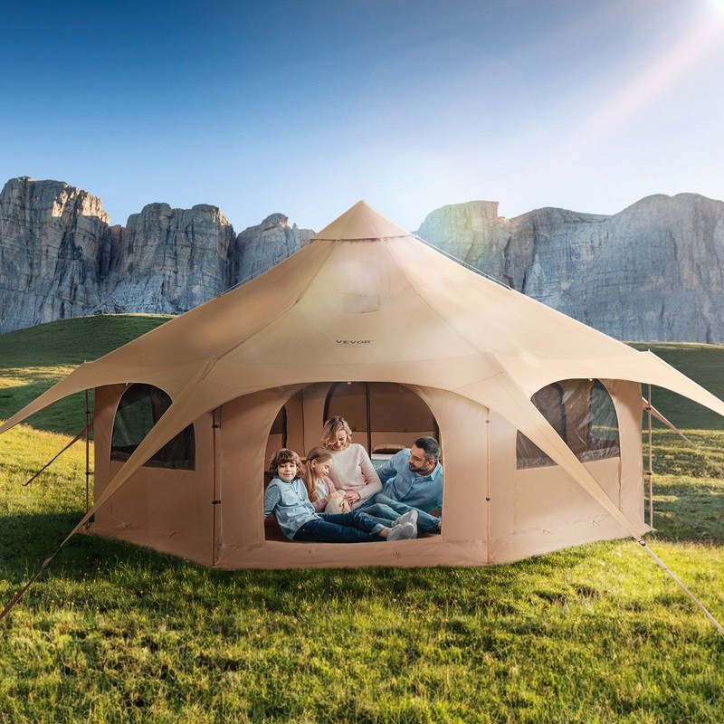 5m 4-Season Canvas Bell Tent Stove Jack 8-Person Breathable Family Camping Hunt