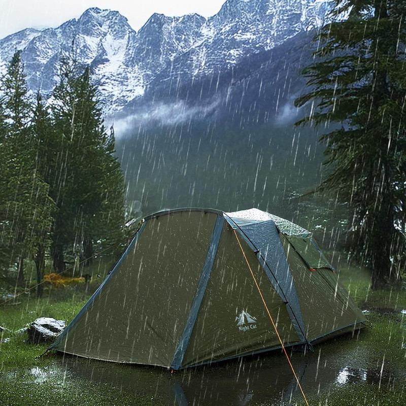 Cabin Tent with Vestibule: 3 Persons Pop up Camping Tent Double Layers Easy Quic gallery