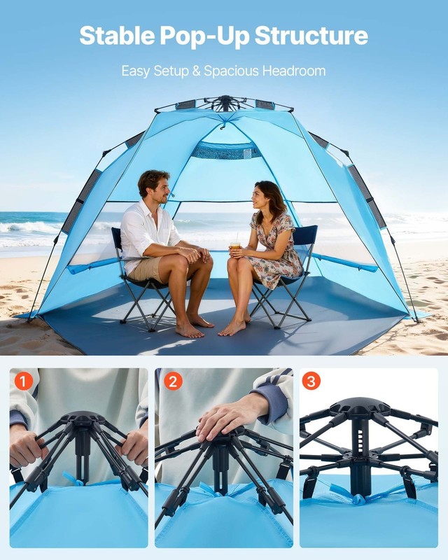 Outdoor Beach Tent UPF50+ — 4-Person, 190T Polyester, Fiberglass Poles, Portable gallery