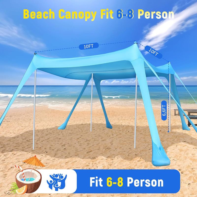 Beach Tent Sun Shelter - 10X10Ft Beach Shade Canopy UPF50+ Protection Easy Setup gallery