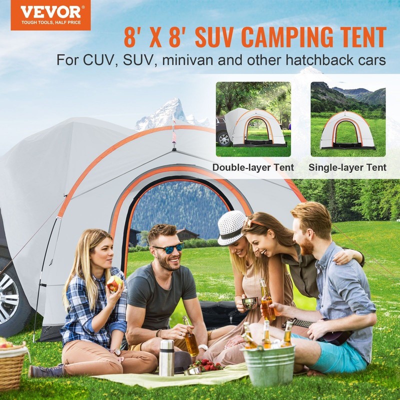 8x8ft Double Layer SUV Tent 6-8 Persons PU2000mm Rain Cover Tailgate Compatible gallery