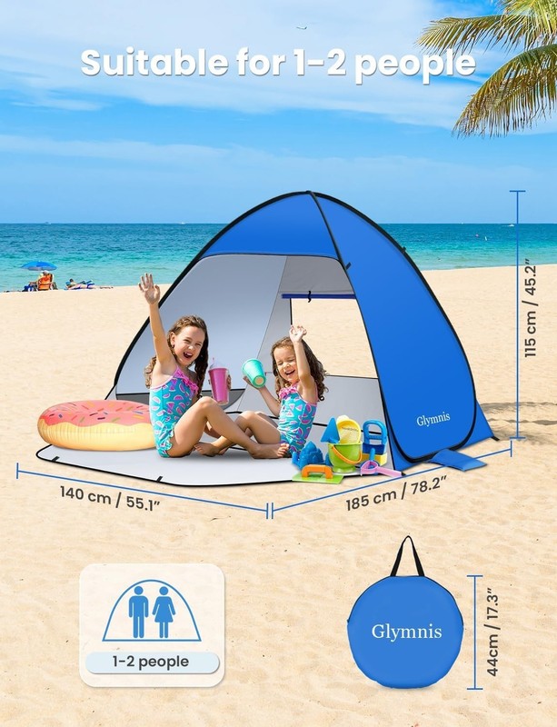 Pop Up Beach Tent Sun Shelter UPF 50+ Portable Easy Setup for 1-4 People New gallery