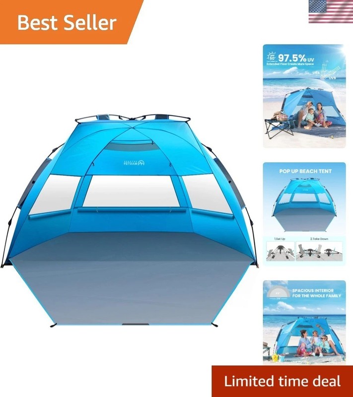 XL Pop-Up Beach Tent for 3-4 with UPF 50+ UV Protection – Easy Setup!