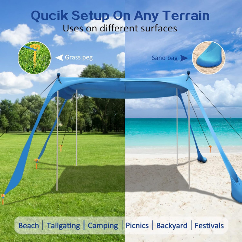 Beach Canopy Beach Tent UPF50+ 11X11 FT Easy to Setup Extra Windproof Rope Sun S gallery