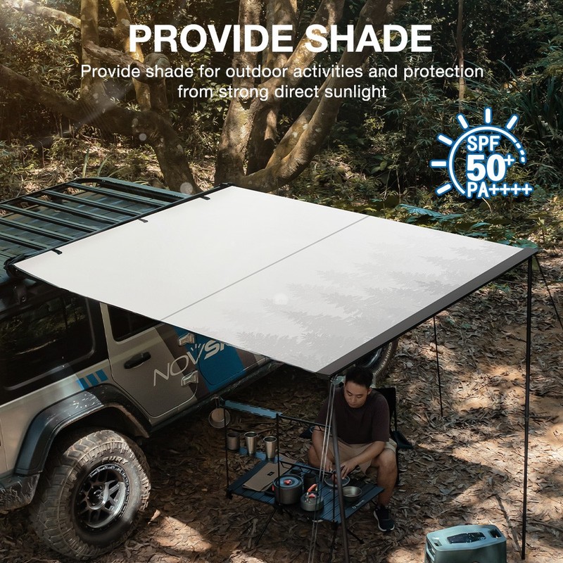 NOVSIGHT 6.6x6.6ft Carside Awning for Jeep Truck Roof Top Tent Sun Shade Camping gallery