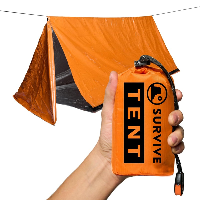 Survival Tent with Doors, 2 Person Mylar Camping Hiking Shelter for Survival ...