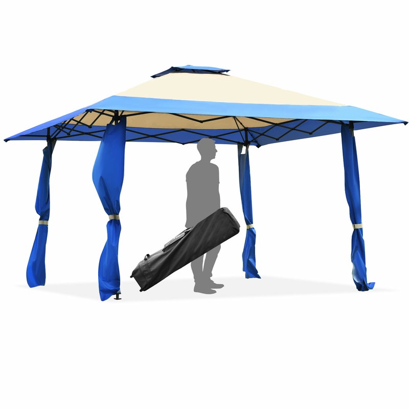 Costway13′ x13′ Pop Up Canopy Tent Instant Outdoor Folding Canopy Shelter Blue