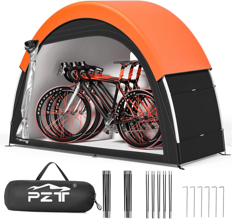Upgraded Bike Tent with Rain Cover, Portable Outdoor Storage Shed for 2-3 Bikes,