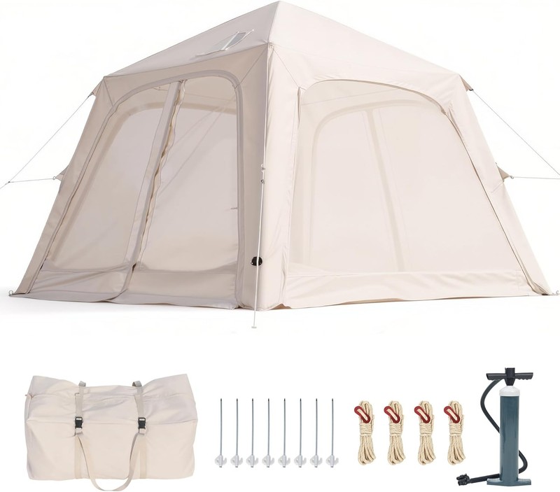 H&ZT Inflatable Blow Up Tents for Camping PU3000mm 4-6 Person Trekking Pole Tent