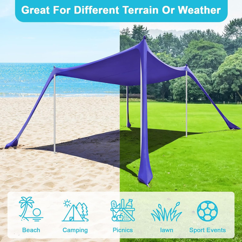 Beach Tent - 10 X 10 FT Beach Canopy, Portable Beach Tent Sun Shelter UPF50 with gallery