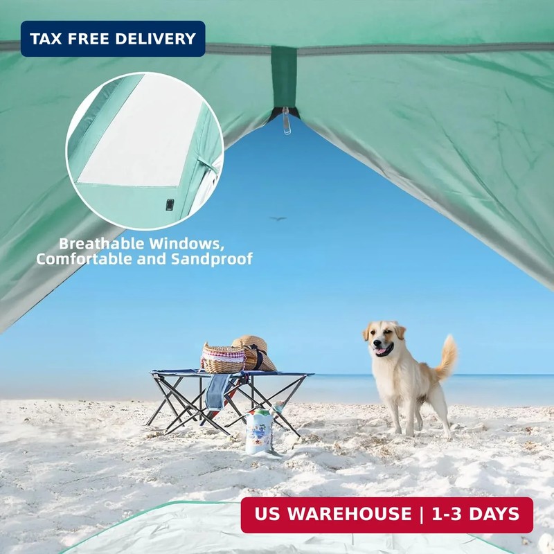 Beach Tent for 3-4 Person, Large Easy Setup Beach Shade Canopy with UPF 50＋ UV P gallery
