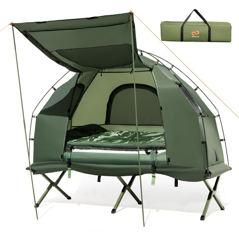1-Person Compact Portable Pop-Up Tent/Camping Cot w/ Air Mattress & Bag