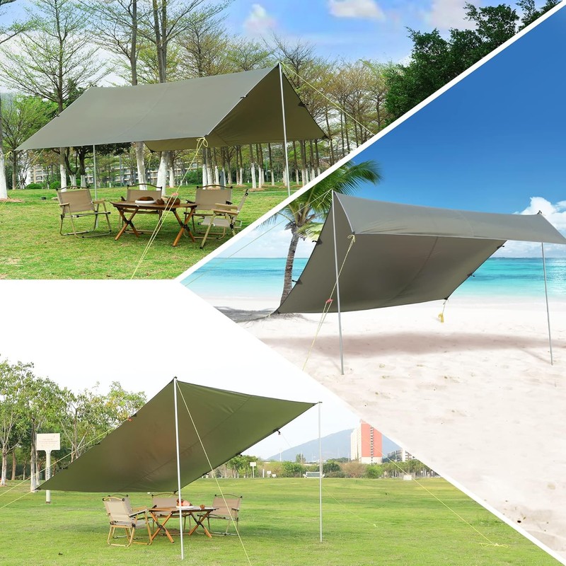 10.5x9.2FT Camping Tarp w/ Poles Portable Sun Shelter Beach Tent Tarp Waterproof gallery