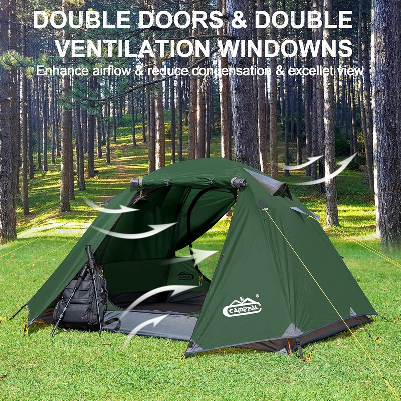 2-3 Person Backpacking Tent with Double Door 2 Vestibule, Waterproof Windproof L gallery
