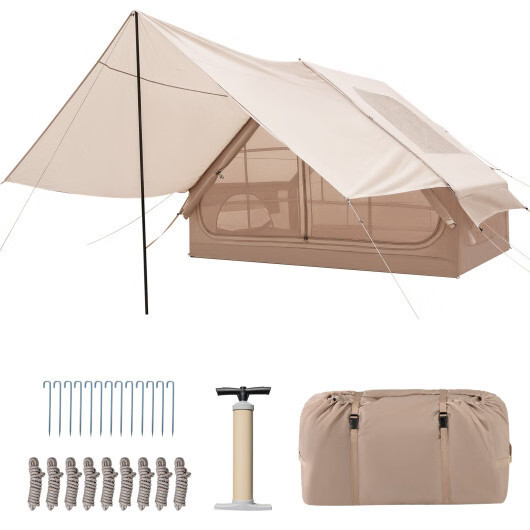 4-6 People Inflatable Camping Tent with Porch and Carrying Bag-Beige gallery