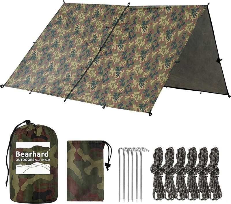 Compact 10x10ft Camping Tarp with Stakes - Easy Setup for Outdoor Adventures gallery