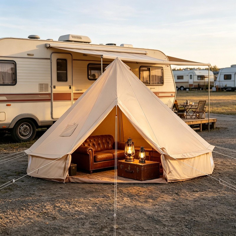 Cotton Canvas Bell Tent, Waterproof Large Tents with Sturdy Center & Door Pole gallery