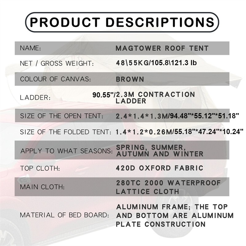 X-Bull 2-3 Paxs Car Roof Tent w/ 280TC 2000 Waterproof Cloth Camping Mobile Home gallery