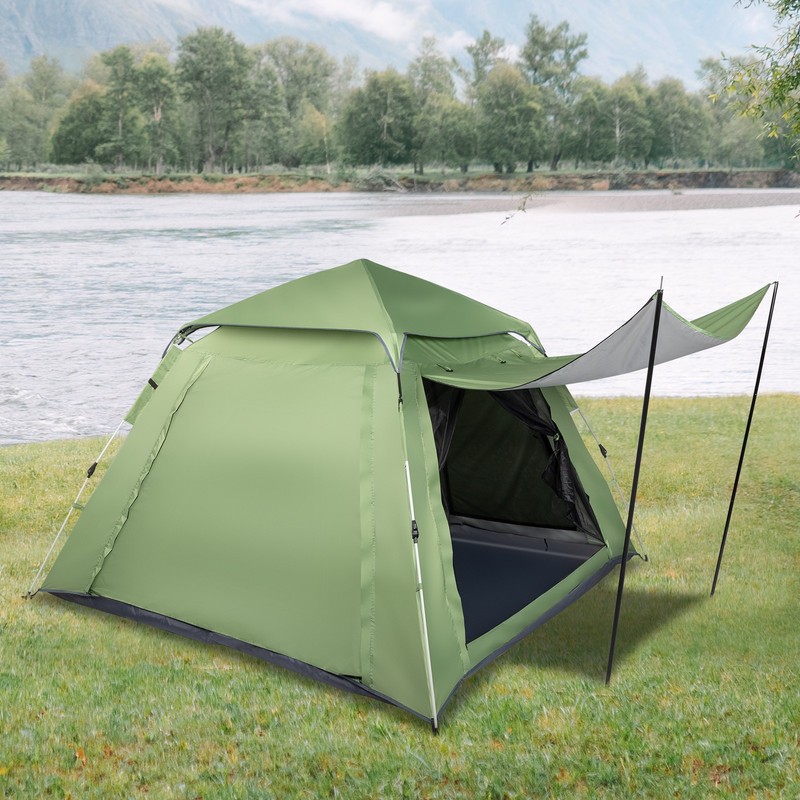 4 Person Family Camping Tent 240x240x150cm Green Quick Open Spring