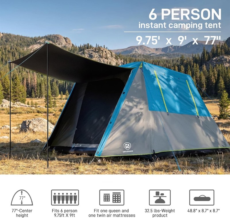 EVER ADVANCED Blackout Design 6 Person Camping Tent, Blue
