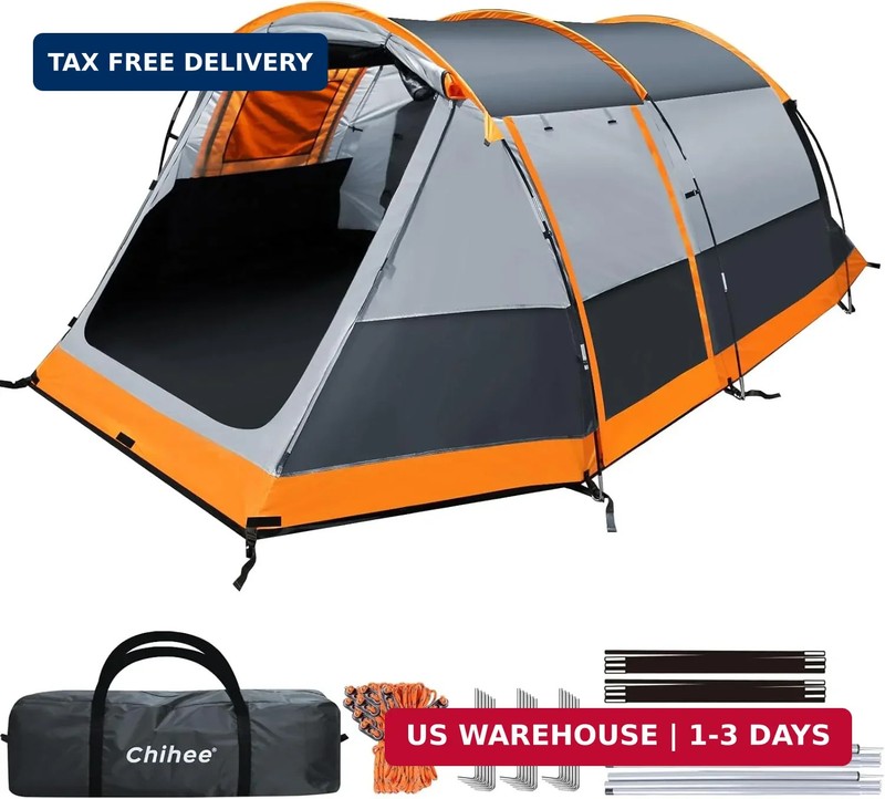 Chihee Camping Tents Tunnel Tent 4 Person Family Tents with 2 Doors Extra Weathe