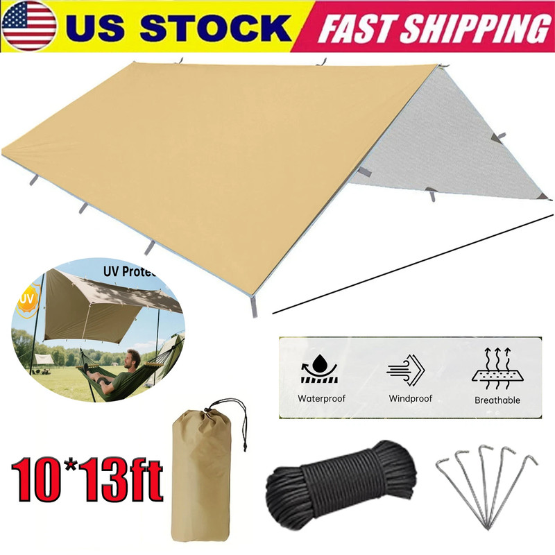 10x13FT Camping Tarp with Poles, Waterproof and Ultralight Survival Tent Tarp US