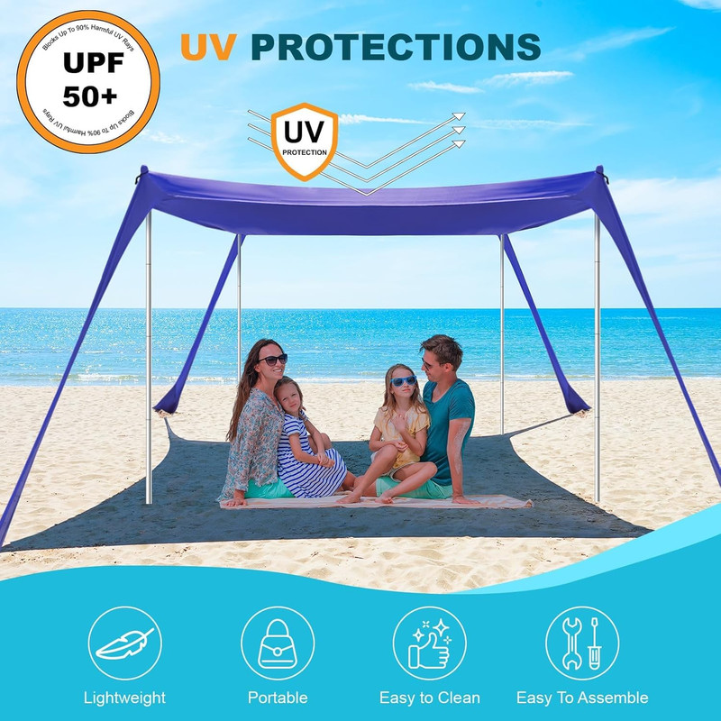 Beach Tent - 10 X 10 FT Beach Canopy, Portable Beach Tent Sun Shelter UPF50 with gallery