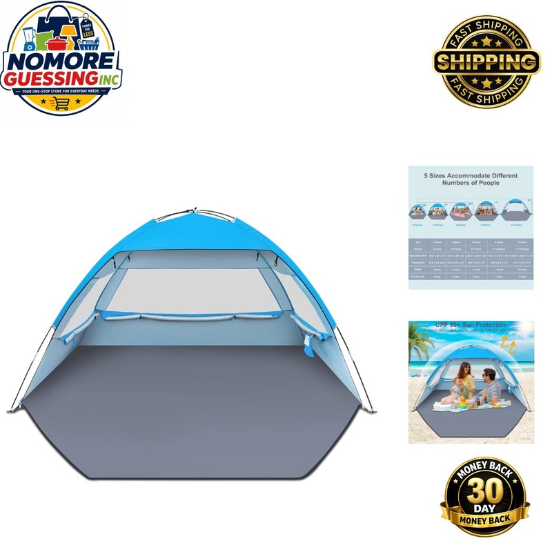 Durable and Water-Resistant Beach Tent for 10 – UPF 50+ with Easy Setup Design
